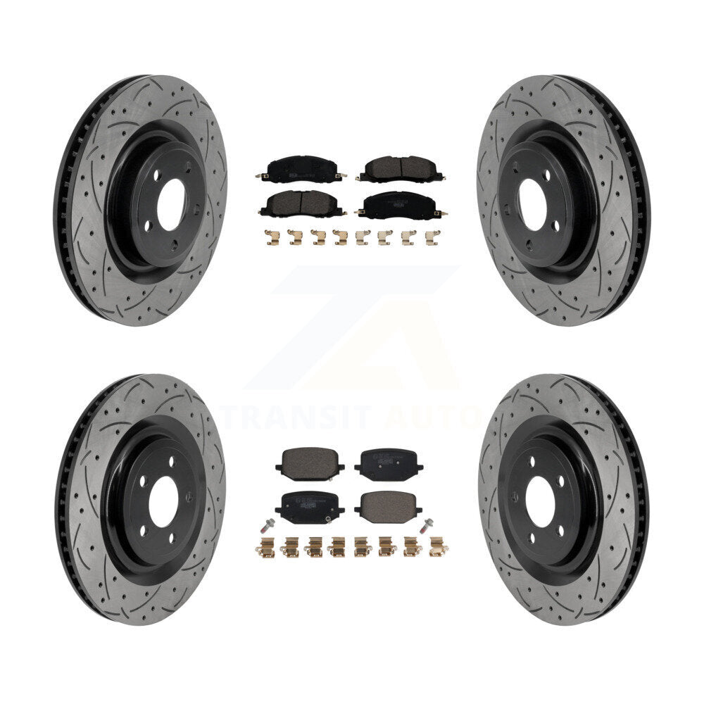 Front Rear Coated Drilled Slotted Disc Brake Rotors & Ceramic Pad Kit For Lincoln Aviator KDT-101907