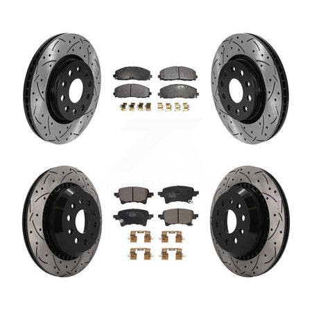 Front Rear Coat Drill Slot Disc Brake Rotors Ceramic Pad Kit For 2020-2023 Jeep Gladiator KDT-101908