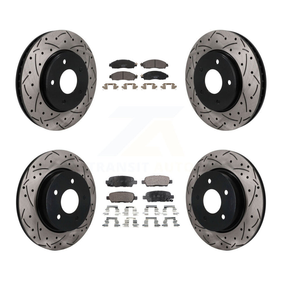 Front Rear Coated Drilled Slotted Disc Brake Rotor Ceramic Pad Kit For 2018 Nissan LEAF S KDT-101911
