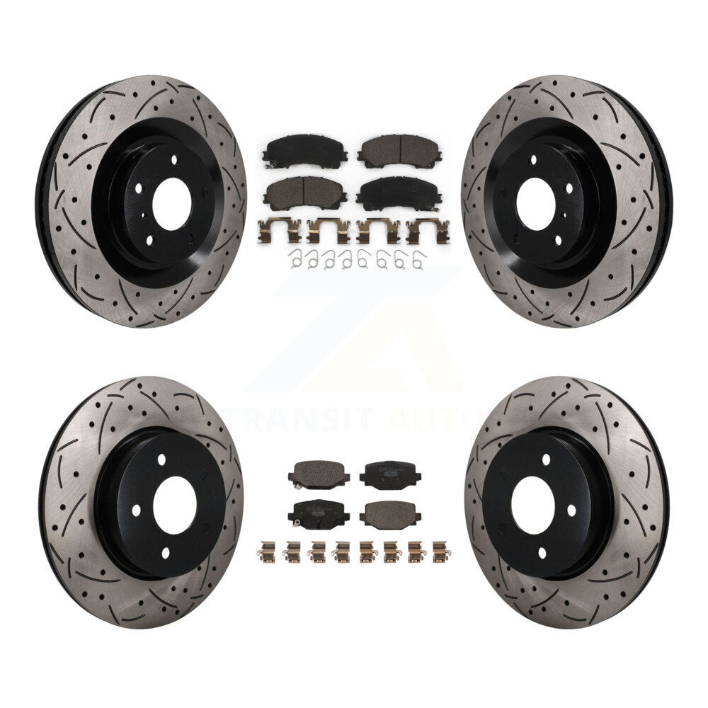 Front Rear Coated Drilled Slotted Disc Brake Rotor Ceramic Pad Kit For INFINITI QX50 QX55 KDT-101917