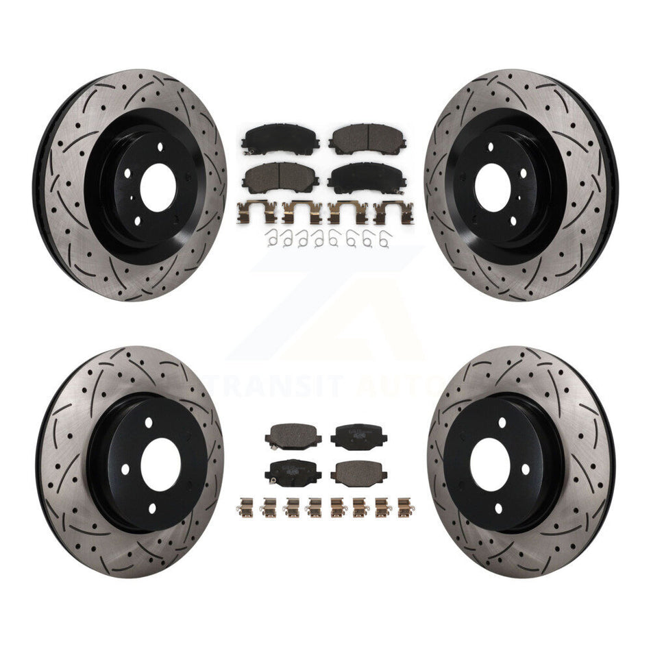 Front Rear Coated Drilled Slotted Disc Brake Rotor Ceramic Pad Kit For INFINITI QX50 QX55 KDT-101917