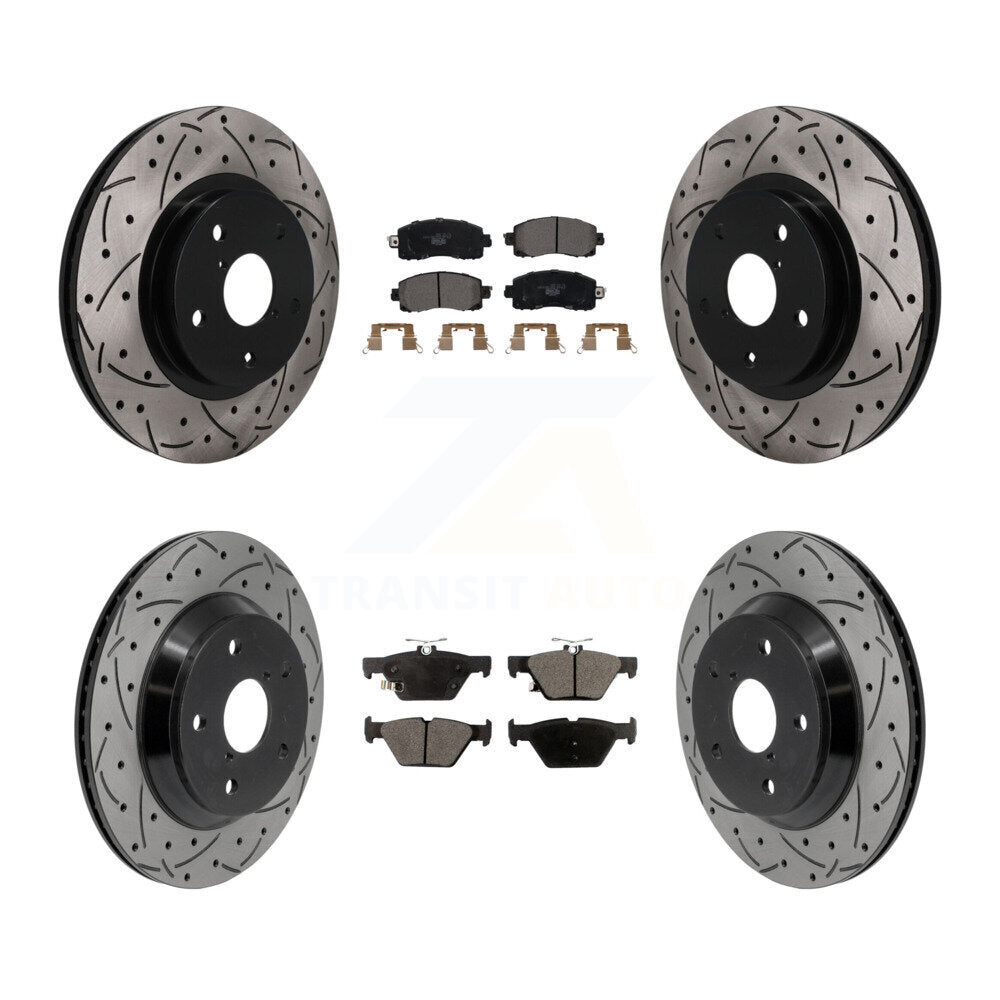 Front Rear Coated Drilled Slotted Disc Brake Rotors & Ceramic Pad Kit For Subaru Forester KDT-101919