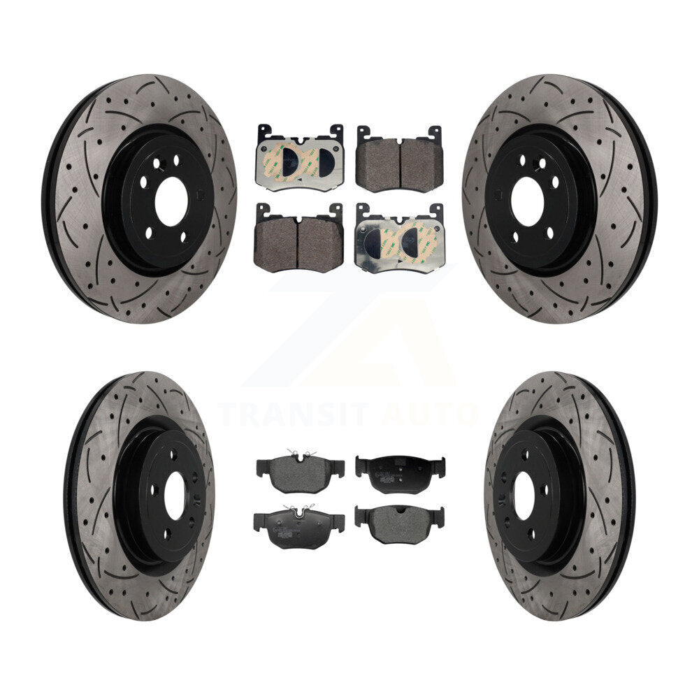 Front Rear Coated Drilled Slotted Disc Brake Rotors And Ceramic Pad Kit For Jaguar F-Pace KDT-101920