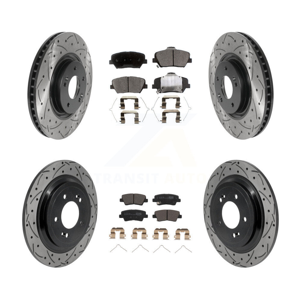 Front Rear Coated Drill Slot Disc Brake Rotors Ceramic Pad Kit For 2019-2020 Hyundai Nexo KDT-101922