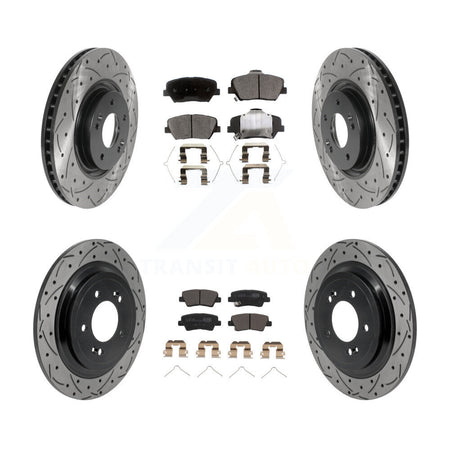 Front Rear Coated Drill Slot Disc Brake Rotors Ceramic Pad Kit For 2019-2020 Hyundai Nexo KDT-101922
