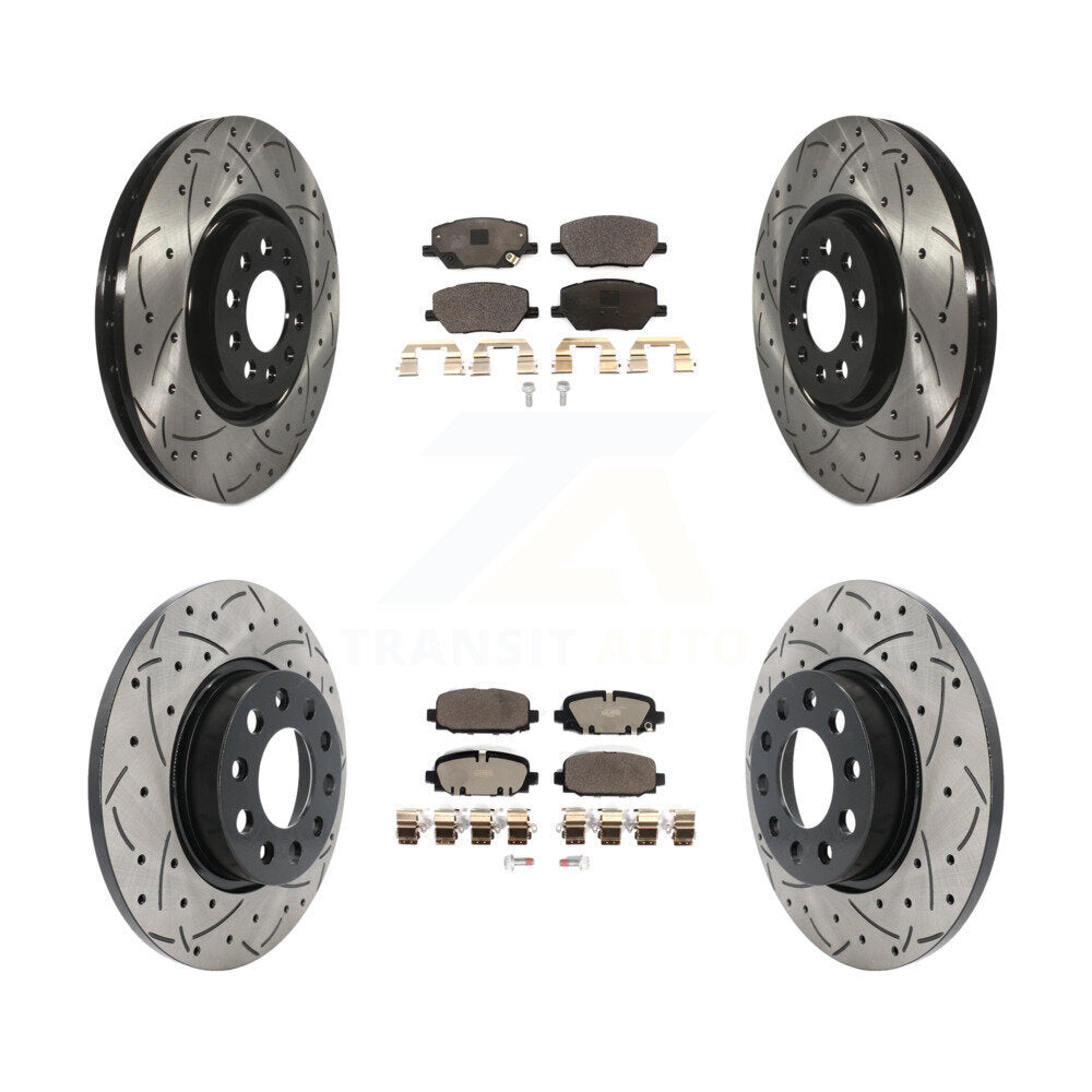 Front Rear Coated Drilled Slotted Disc Brake Rotors Ceramic Pad Kit For 2023 Jeep Compass KDT-101928