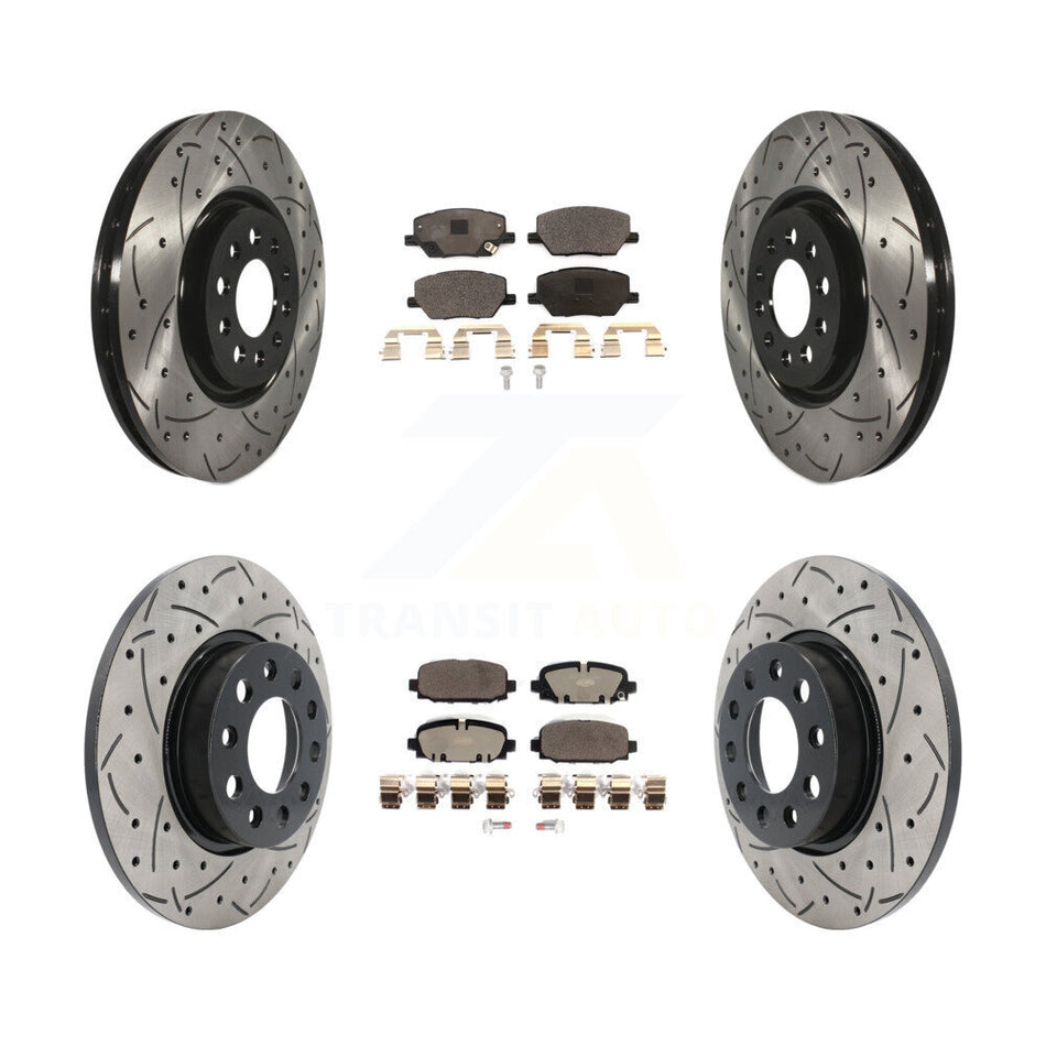Front Rear Coated Drilled Slotted Disc Brake Rotors Ceramic Pad Kit For 2023 Jeep Compass KDT-101928
