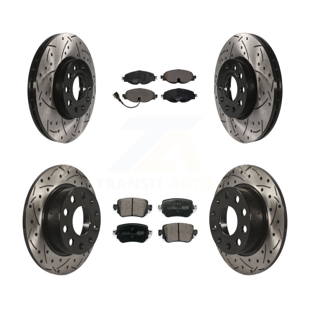 Front Rear Drilled Slot Disc Brake Rotor & Ceramic Pad Kit For Volkswagen Golf SportWagen KDT-101930