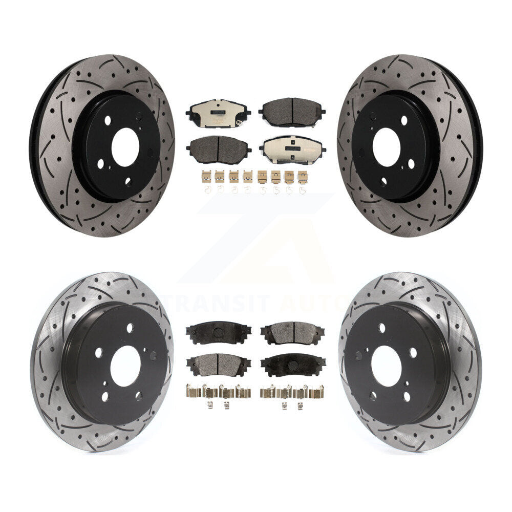 Front Rear Coated Drilled Slotted Disc Brake Rotor & Ceramic Pad Kit For 2018 Toyota C-HR KDT-101936
