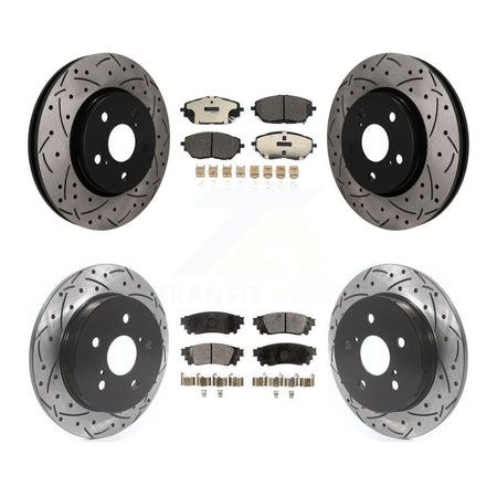 Front Rear Coated Drilled Slotted Disc Brake Rotor & Ceramic Pad Kit For 2018 Toyota C-HR KDT-101936