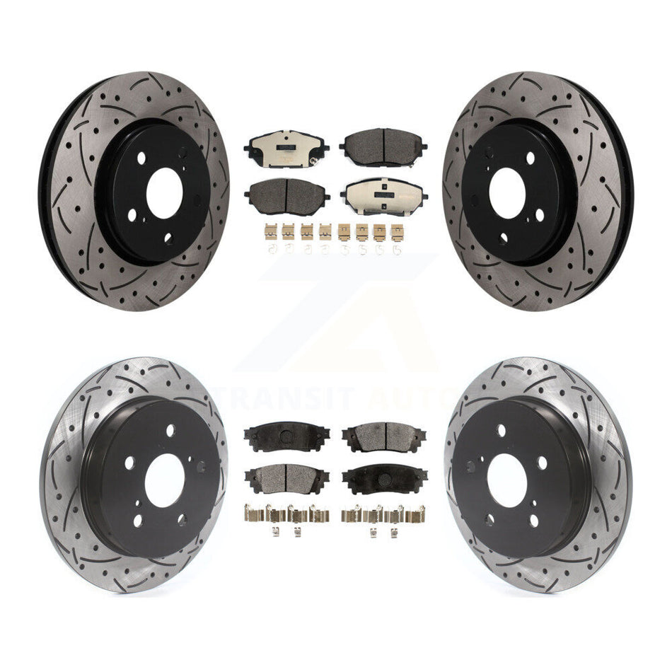 Front Rear Coated Drilled Slotted Disc Brake Rotor & Ceramic Pad Kit For 2018 Toyota C-HR KDT-101936