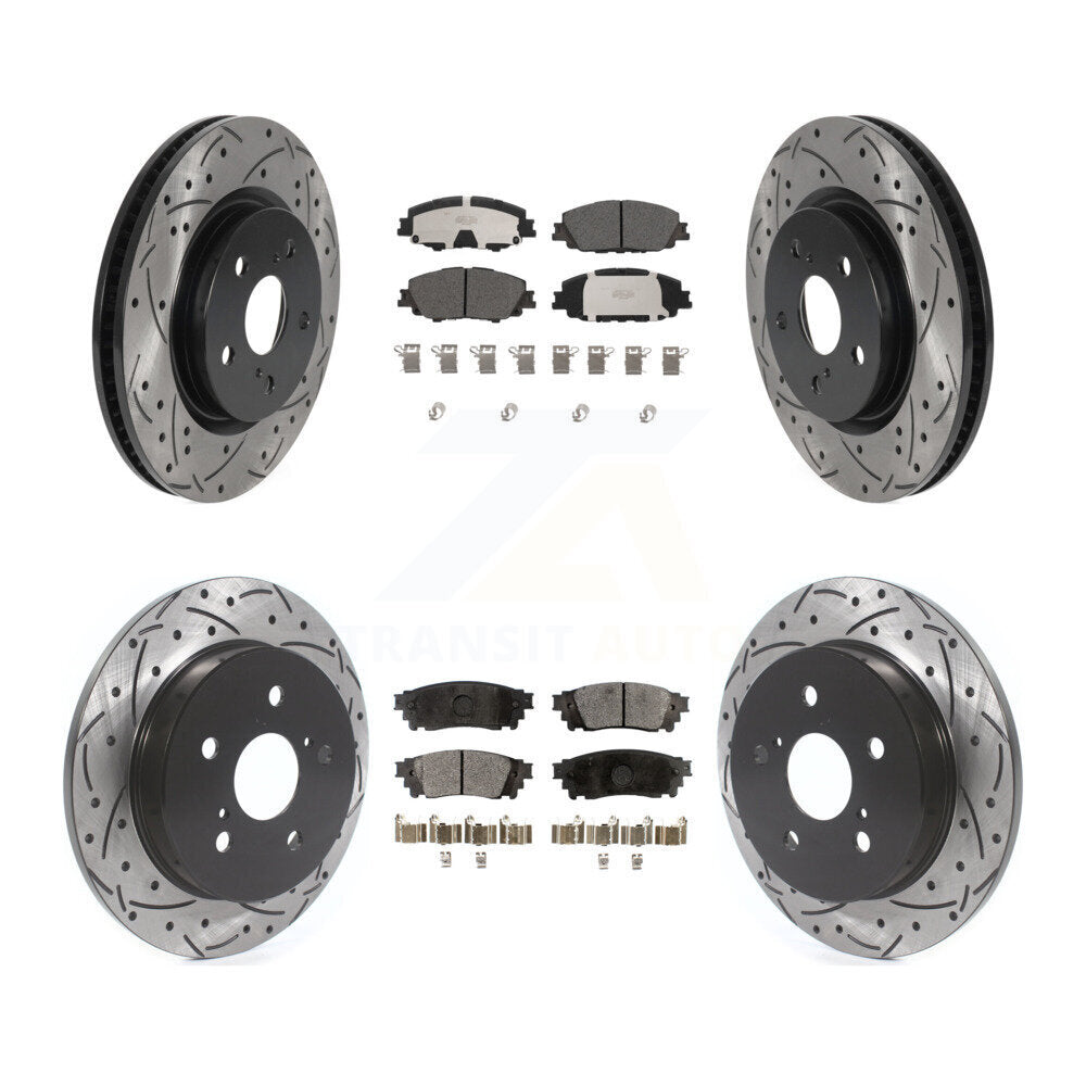Front Rear Coated Drilled Slot Disc Brake Rotor Ceramic Pad Kit For 2023 Toyota Prius AWD KDT-101937