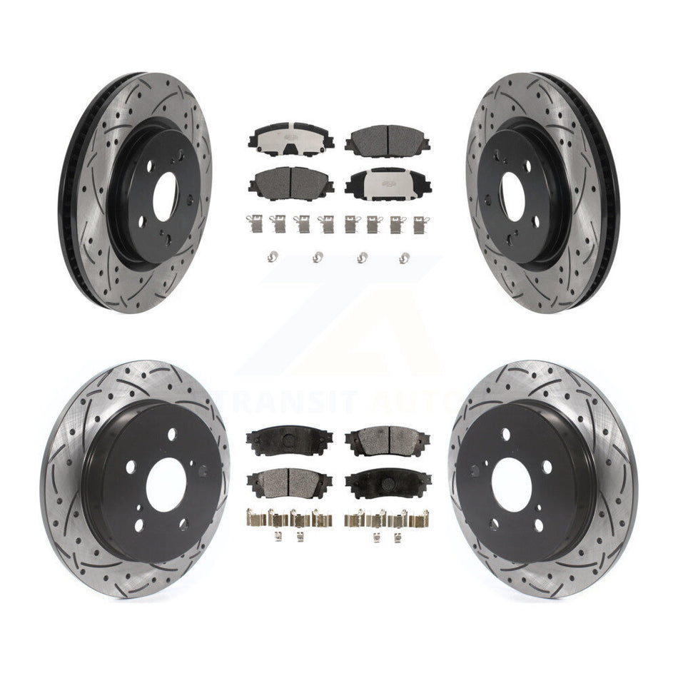 Front Rear Coated Drilled Slot Disc Brake Rotor Ceramic Pad Kit For 2023 Toyota Prius AWD KDT-101937