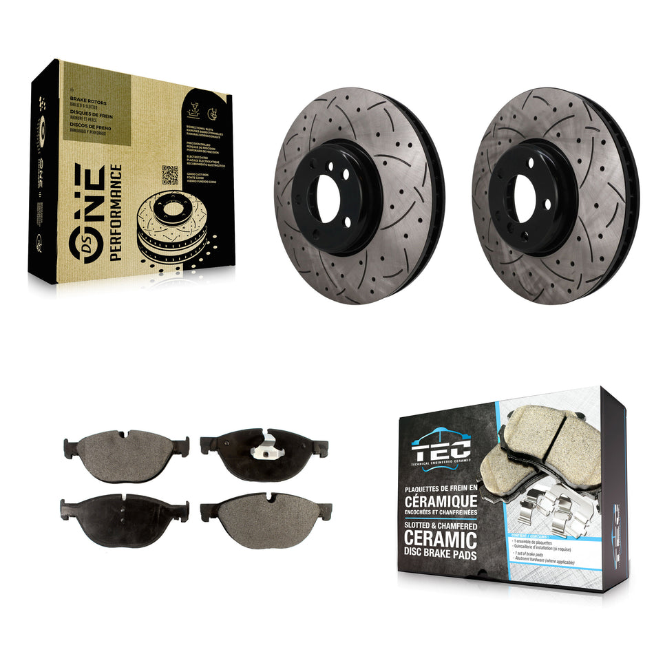 Front Drill Slot Brake Rotors Ceramic Pad Kit For BMW 550i xDrive 650i Gran Coupe 535i GT KDT-101940