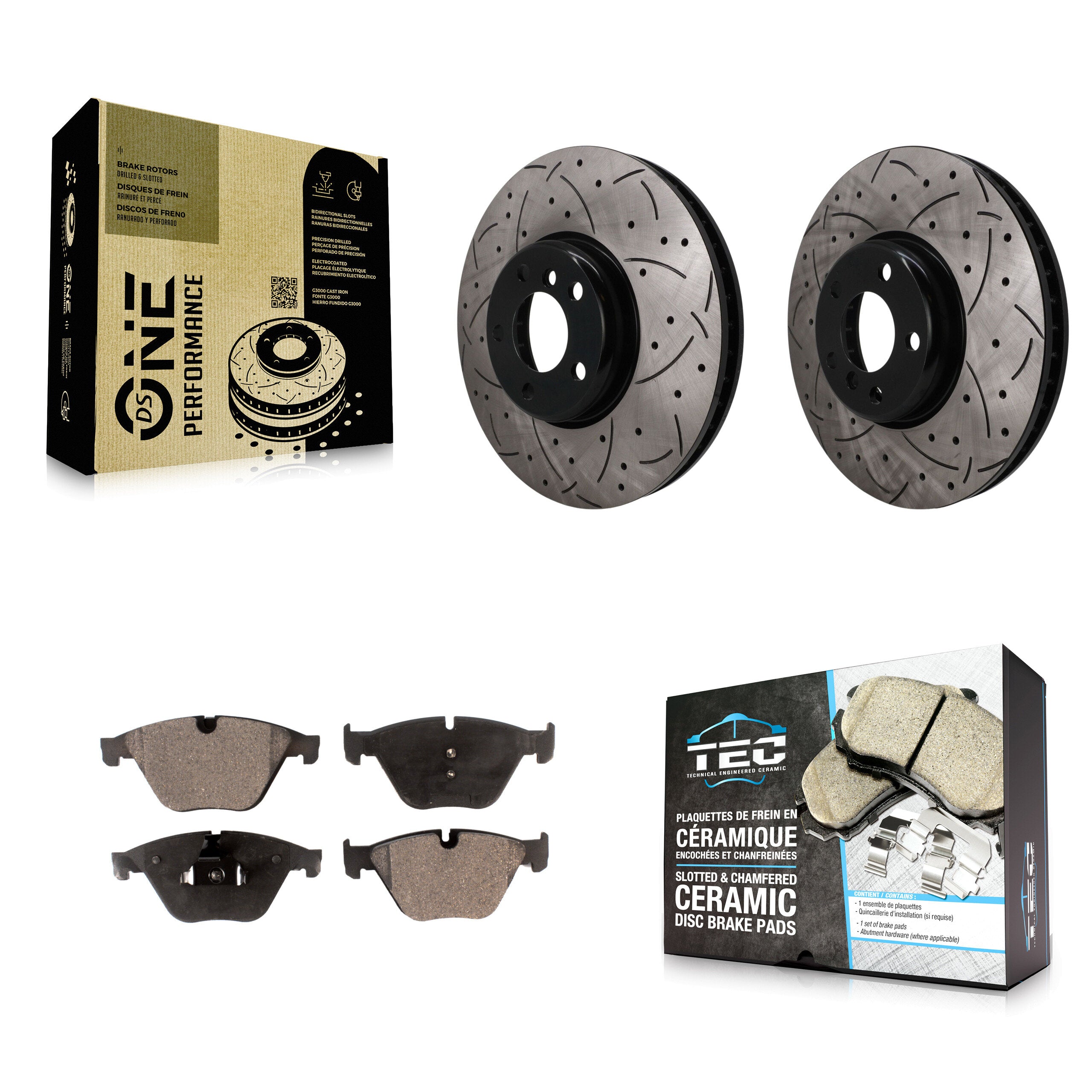 Front Coated Drilled Slotted Disc Brake Rotors And Ceramic Pad Kit For 2011-2013 BMW 535i KDT-101941