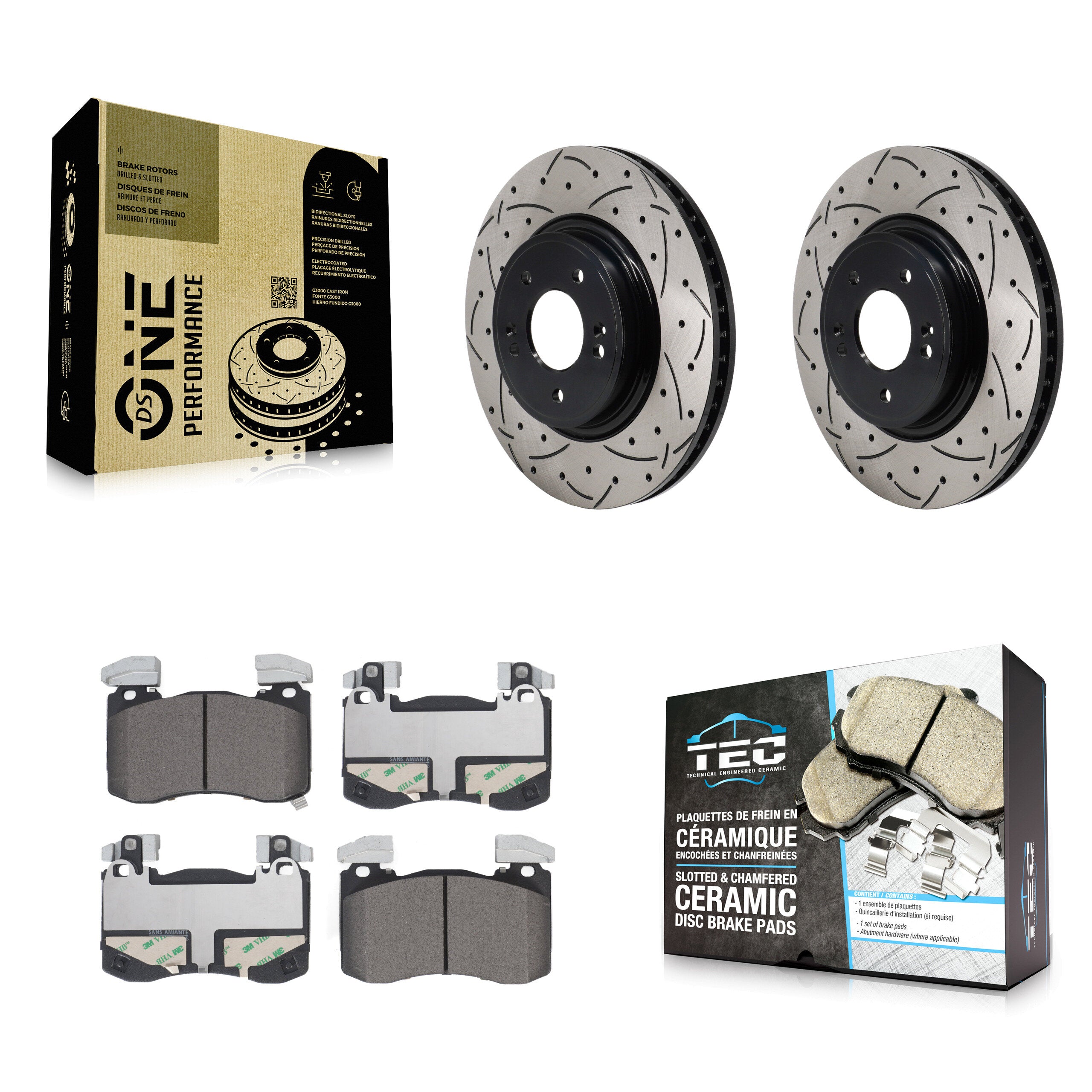 Front Drill Slot Brake Rotor Ceramic Pad Kit For 2023 Genesis G70 2.0L With Brembo Brakes KDT-101950