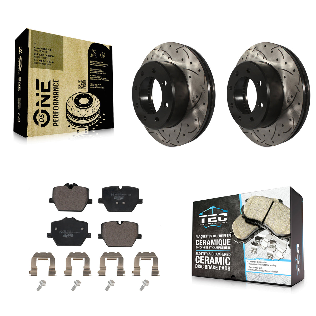 Front Drilled Slot Brake Rotor Ceramic Pad Kit For 23-24 Ram 3500 With Single Rear Wheels KDT-101951