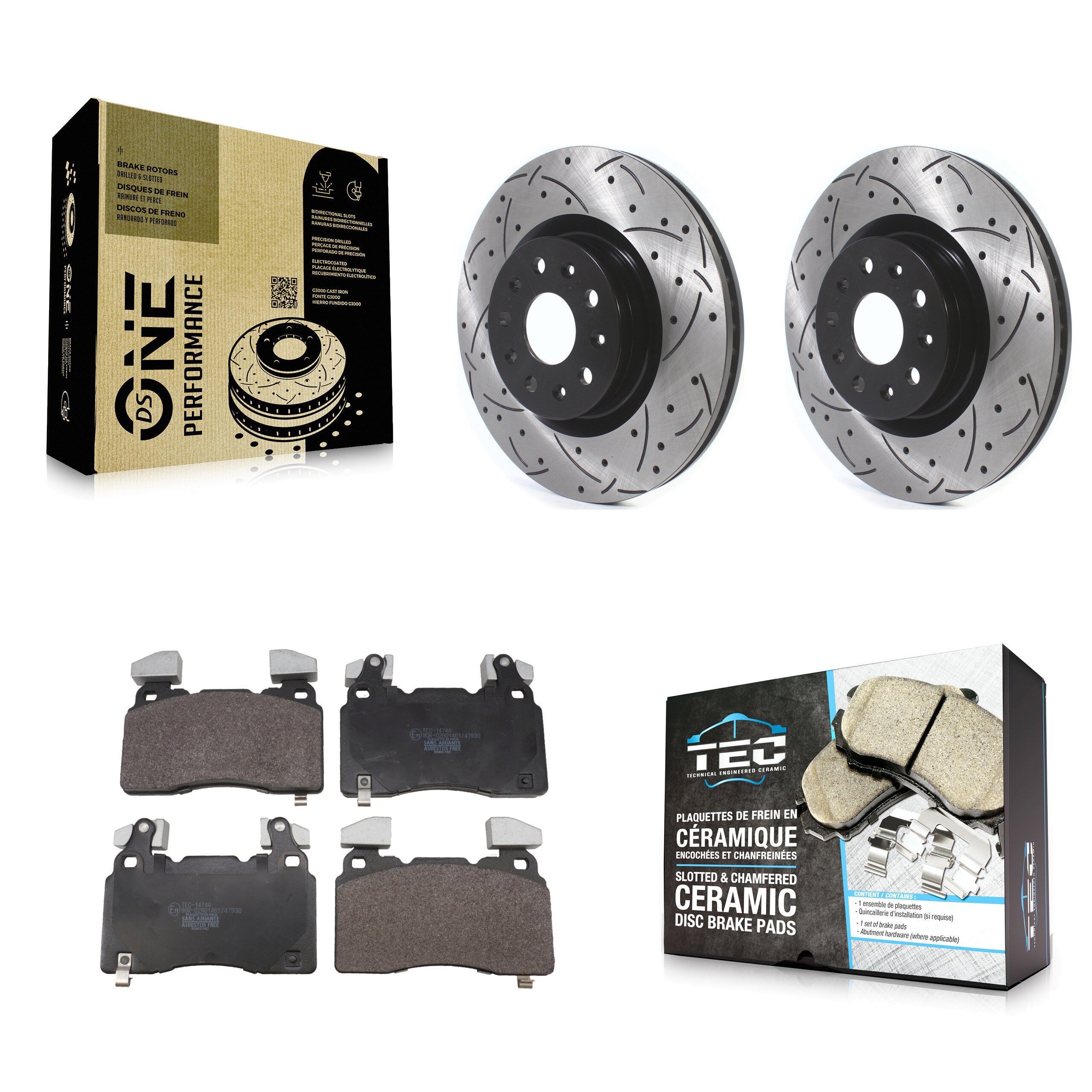 Front Drilled Slot Disc Brake Rotor Ceramic Pad Kit For Cadillac Chevrolet Camaro CTS CT6 KDT-101956