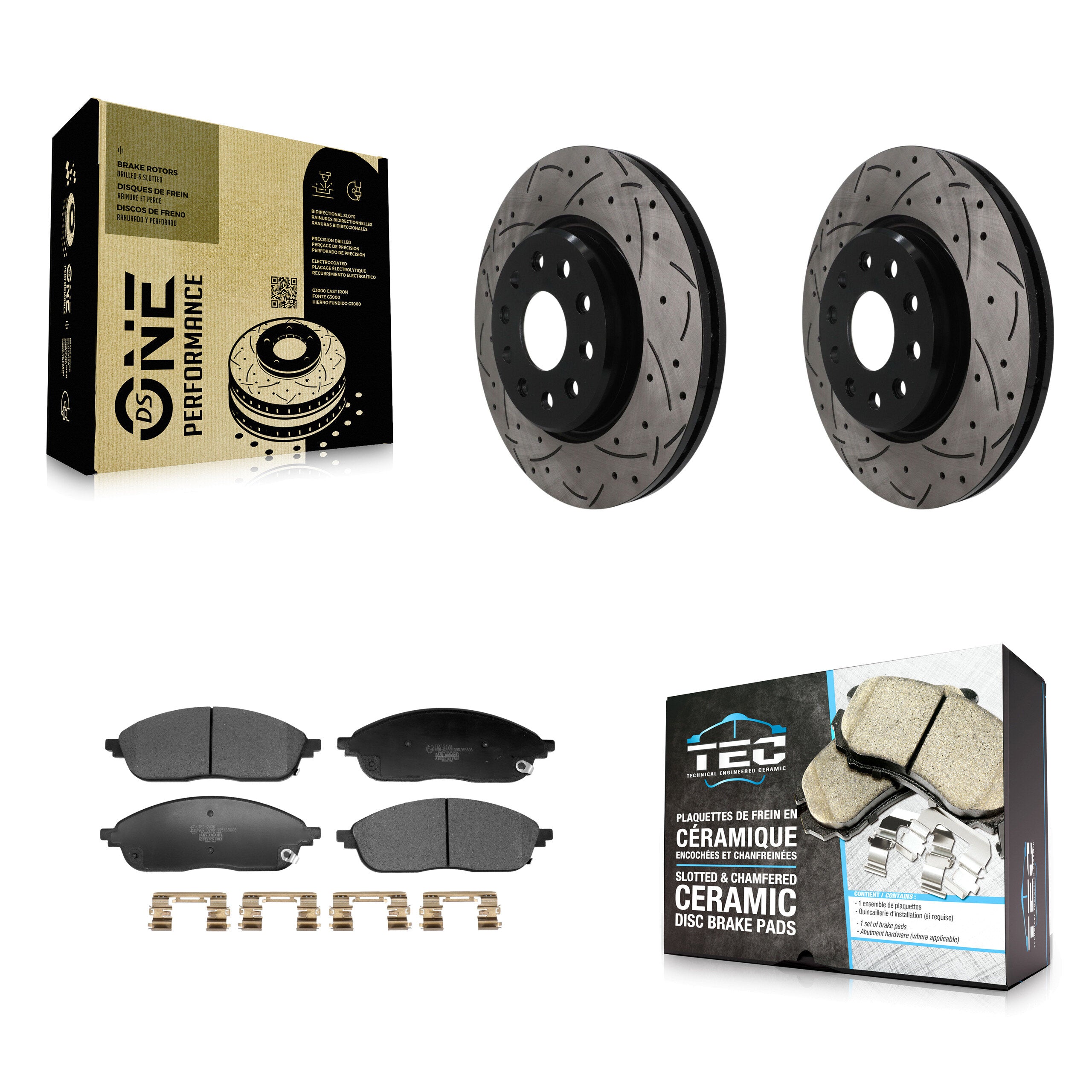 Front Coated Drilled Slotted Disc Brake Rotor & Ceramic Pad Kit For Jeep Grand Cherokee L KDT-101957