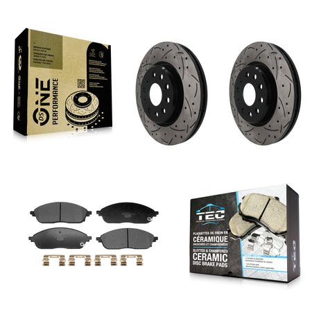 Front Coated Drilled Slotted Disc Brake Rotor & Ceramic Pad Kit For Jeep Grand Cherokee L KDT-101957