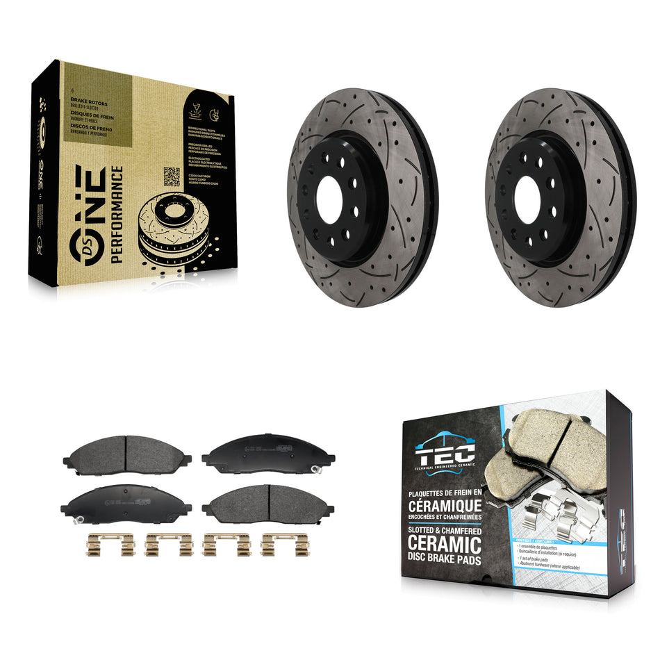Front Drilled Slot Disc Brake Rotor & Ceramic Pad Kit For 2022-2023 Jeep Grand Cherokee L KDT-101958