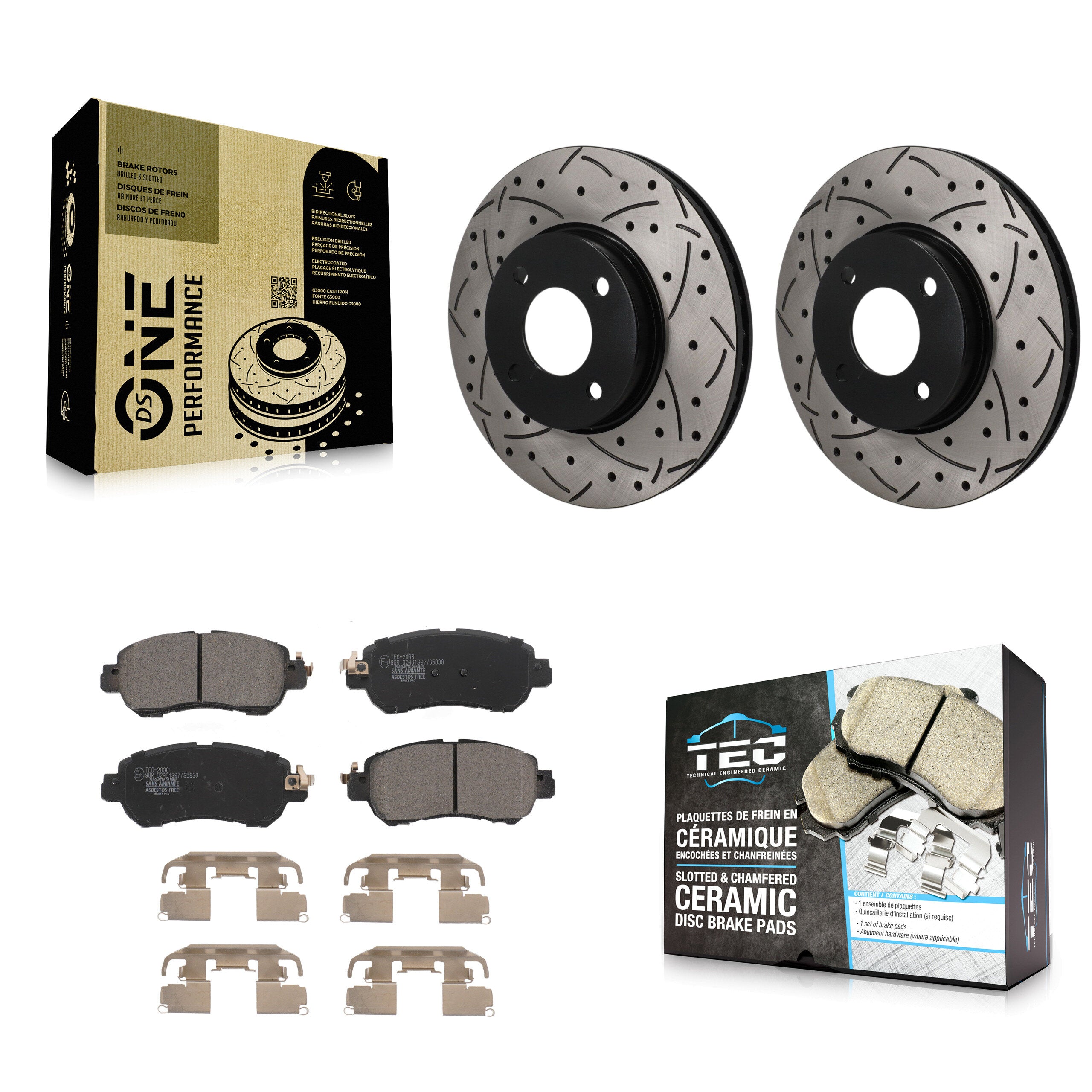 Front Coated Drilled Slotted Disc Brake Rotors And Ceramic Pad Kit For Nissan Kicks Versa KDT-101960
