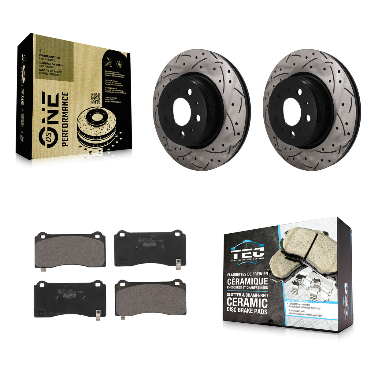 Front Drill Slot Brake Rotor Ceramic Pad Kit For 17-22 Tesla 3 With Gray Painted Calipers KDT-101963