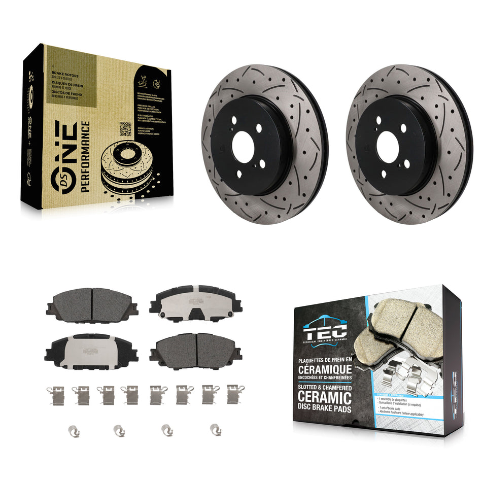 Front Coated Drilled Slot Disc Brake Rotor Ceramic Pad Kit For Toyota Corolla Prius Prime KDT-101969