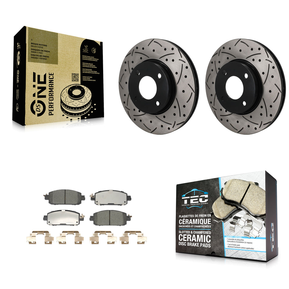 Front Coated Drilled Slot Disc Brake Rotor Ceramic Pad Kit For 2024 Nissan Sentra S SV SR KDT-101979
