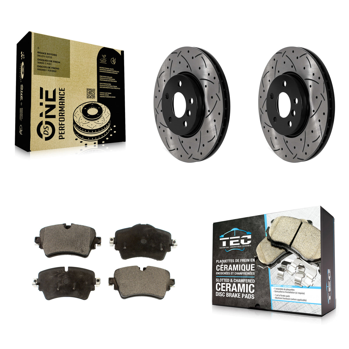 Front Coated Drilled Slotted Disc Brake Rotors And Ceramic Pad Kit For 2022 Mini Cooper S KDT-101984