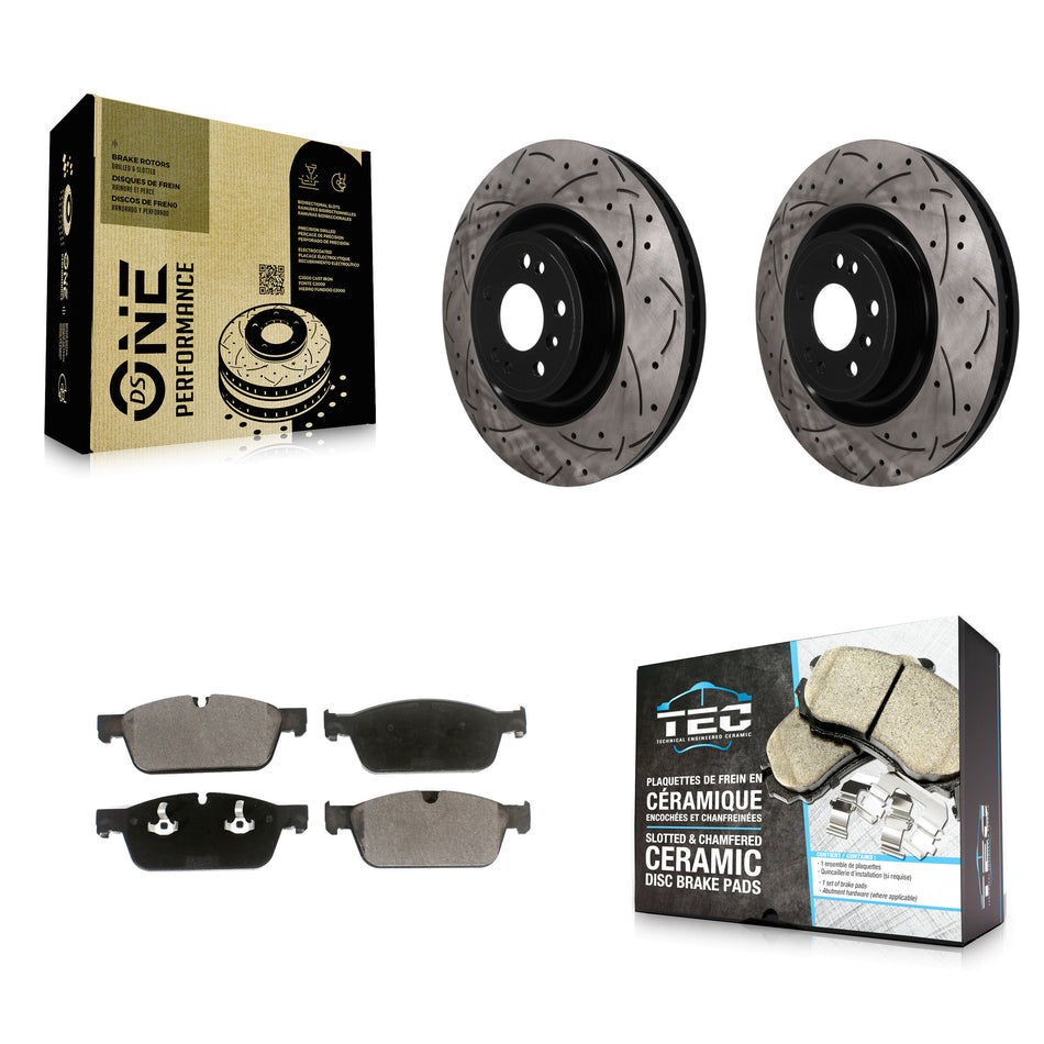 Front Coated Drilled Slot Disc Brake Rotor Ceramic Pad Kit For 2017 Mercedes-Benz GLS350d KDT-101986
