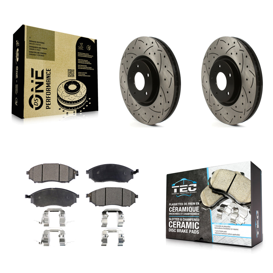 Front Drill Slot Brake Rotor Ceramic Pad Kit For 09-13 INFINITI G37 Without Brembo Brakes KDT-101991