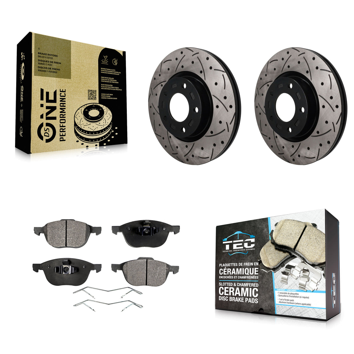 Front Coated Drilled Slotted Disc Brake Rotors And Ceramic Pads Kit For Mazda 3 5 Sport KDT-101993
