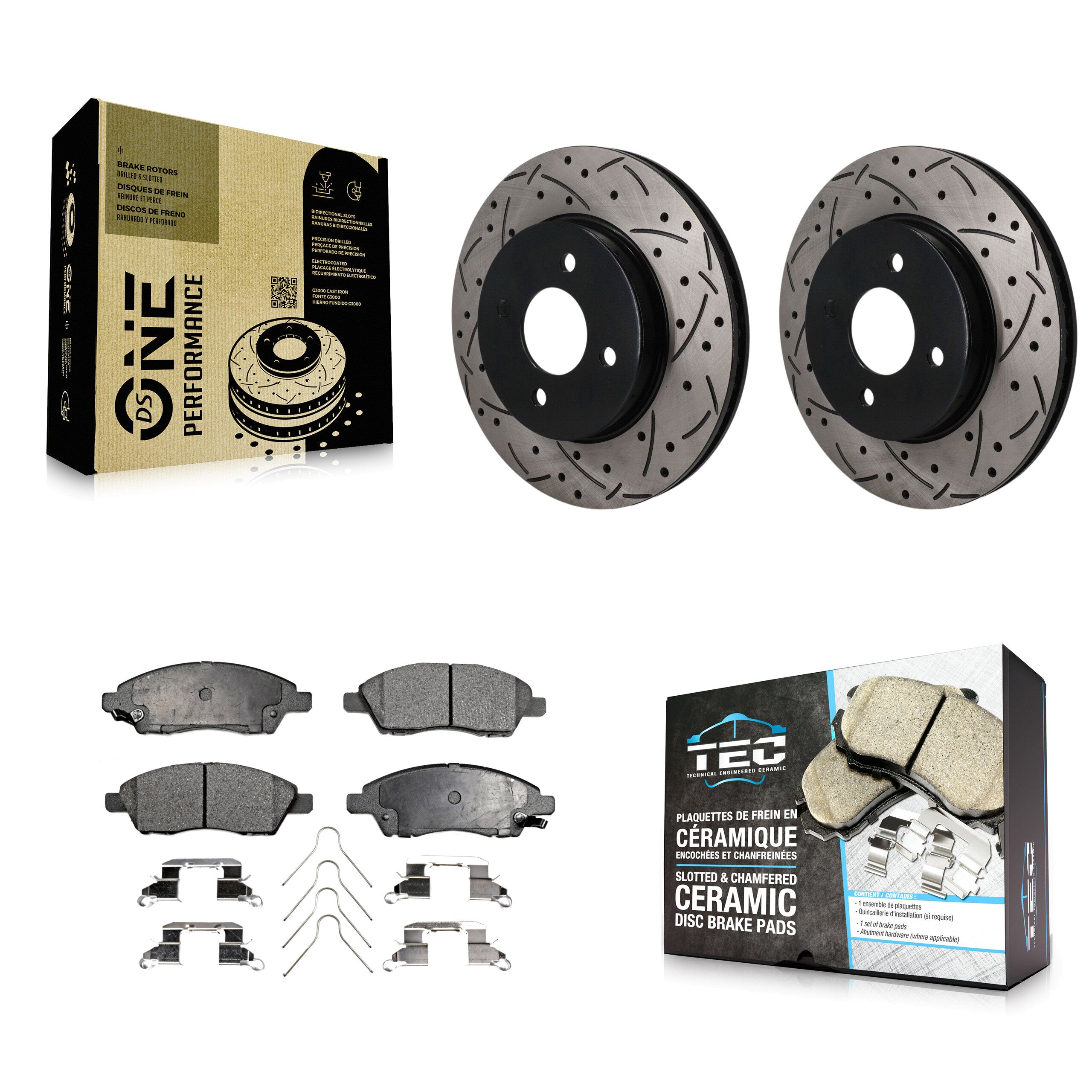 Front Coated Drilled Slotted Disc Brake Rotor Ceramic Pad Kit For Nissan Micra Versa Note KDT-101997