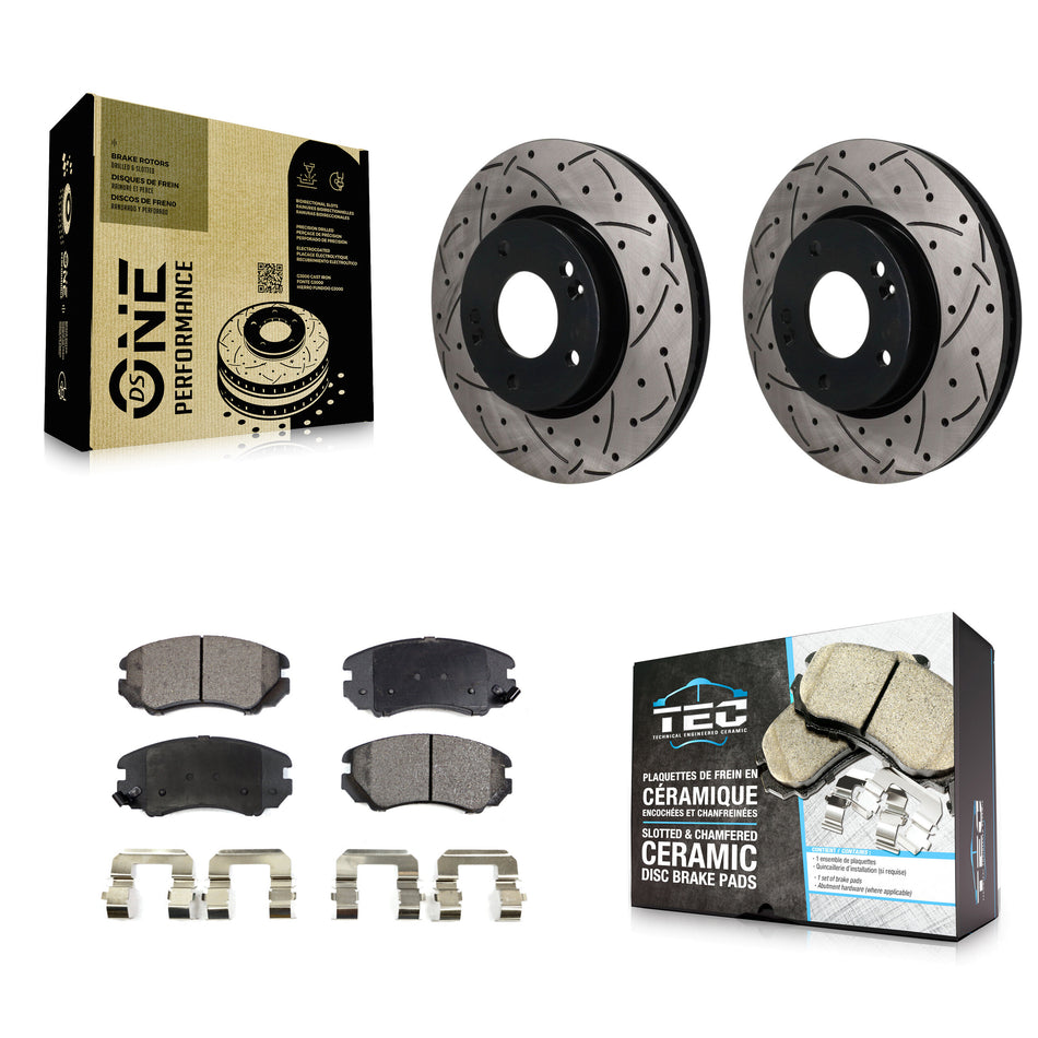 Front Drill Slot Brake Rotors Ceramic Pad Kit For Hyundai Kia Sonata Tucson Soul Sportage KDT-102004