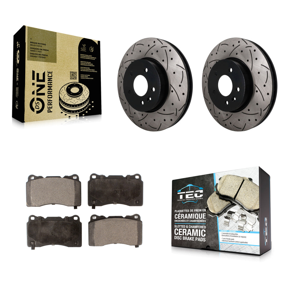 Front Coated Drilled Slotted Disc Brake Rotors And Ceramic Pads Kit For Cadillac ATS KDT-102007