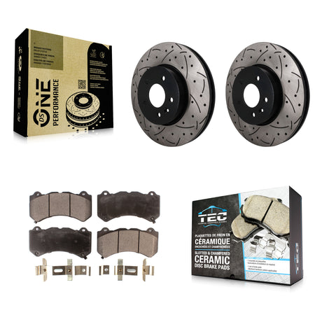 Front Coated Drilled Slotted Disc Brake Rotors And Ceramic Pads Kit For Cadillac ATS V KDT-102008