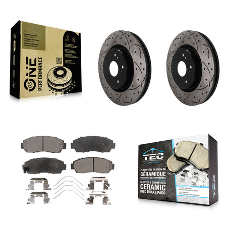 Front Coated Drilled Slotted Disc Brake Rotor And Ceramic Pad Kit For 2019-2024 Acura RDX KDT-102010