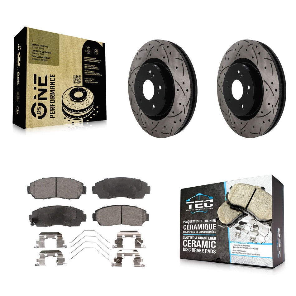 Front Coated Drilled Slotted Disc Brake Rotor And Ceramic Pad Kit For 2019-2024 Acura RDX KDT-102010
