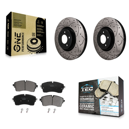 Front Drilled Slot Brake Rotor & Ceramic Pad Kit For 2022 Land Rover Defender 110 90 2.0L KDT-102014