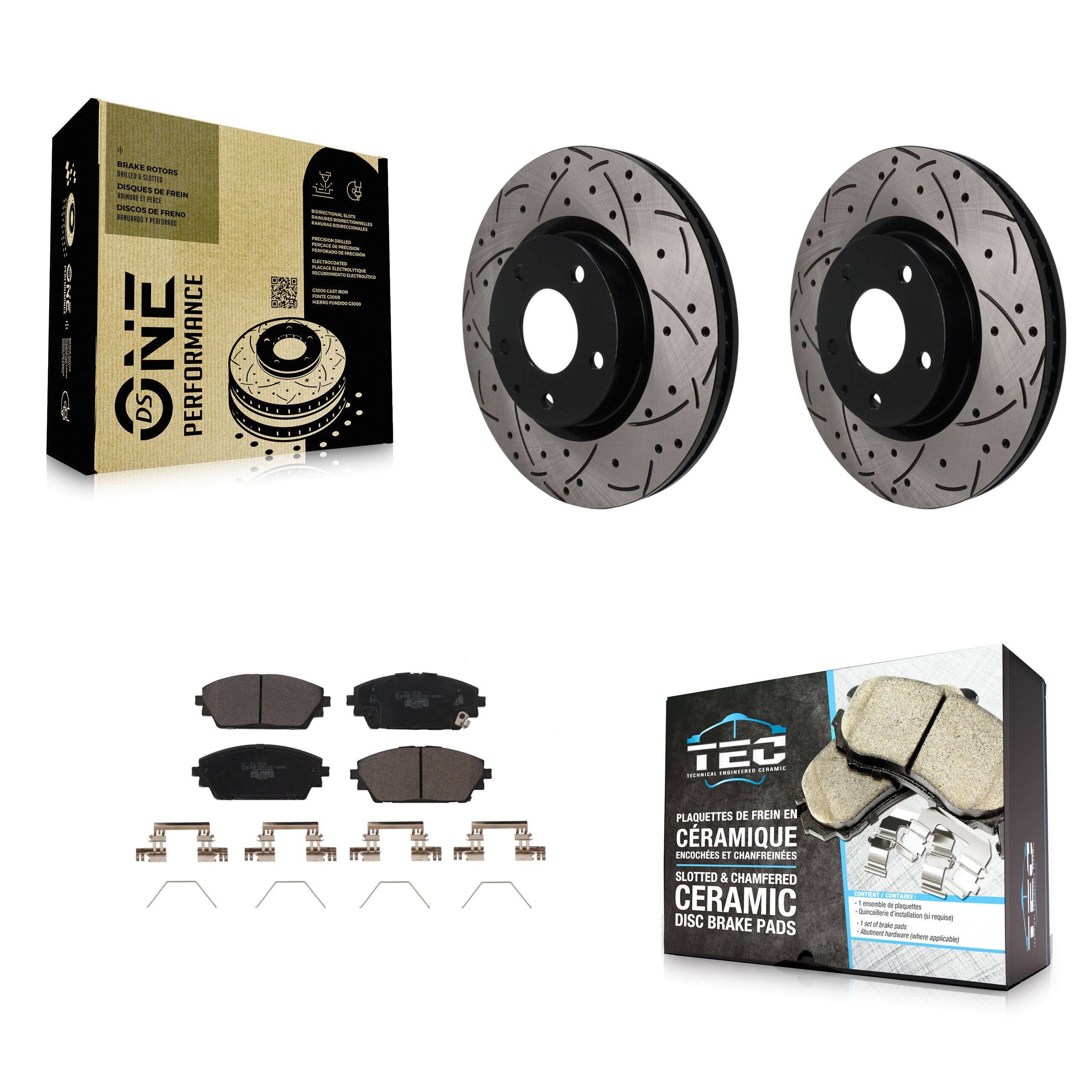 Front Coated Drilled Slotted Disc Brake Rotors And Ceramic Pads Kit For Mazda 3 Sport AWD KDT-102016