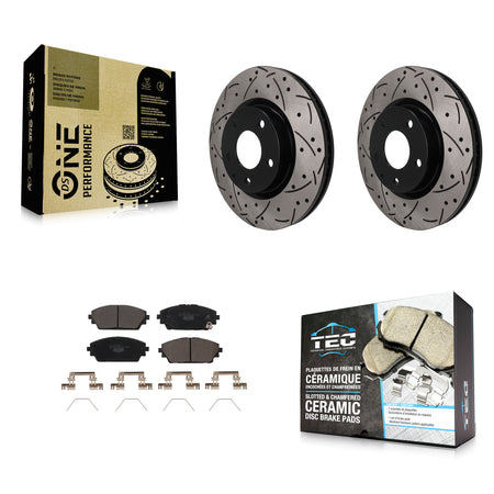 Front Coated Drilled Slotted Disc Brake Rotors And Ceramic Pads Kit For Mazda 3 Sport AWD KDT-102016