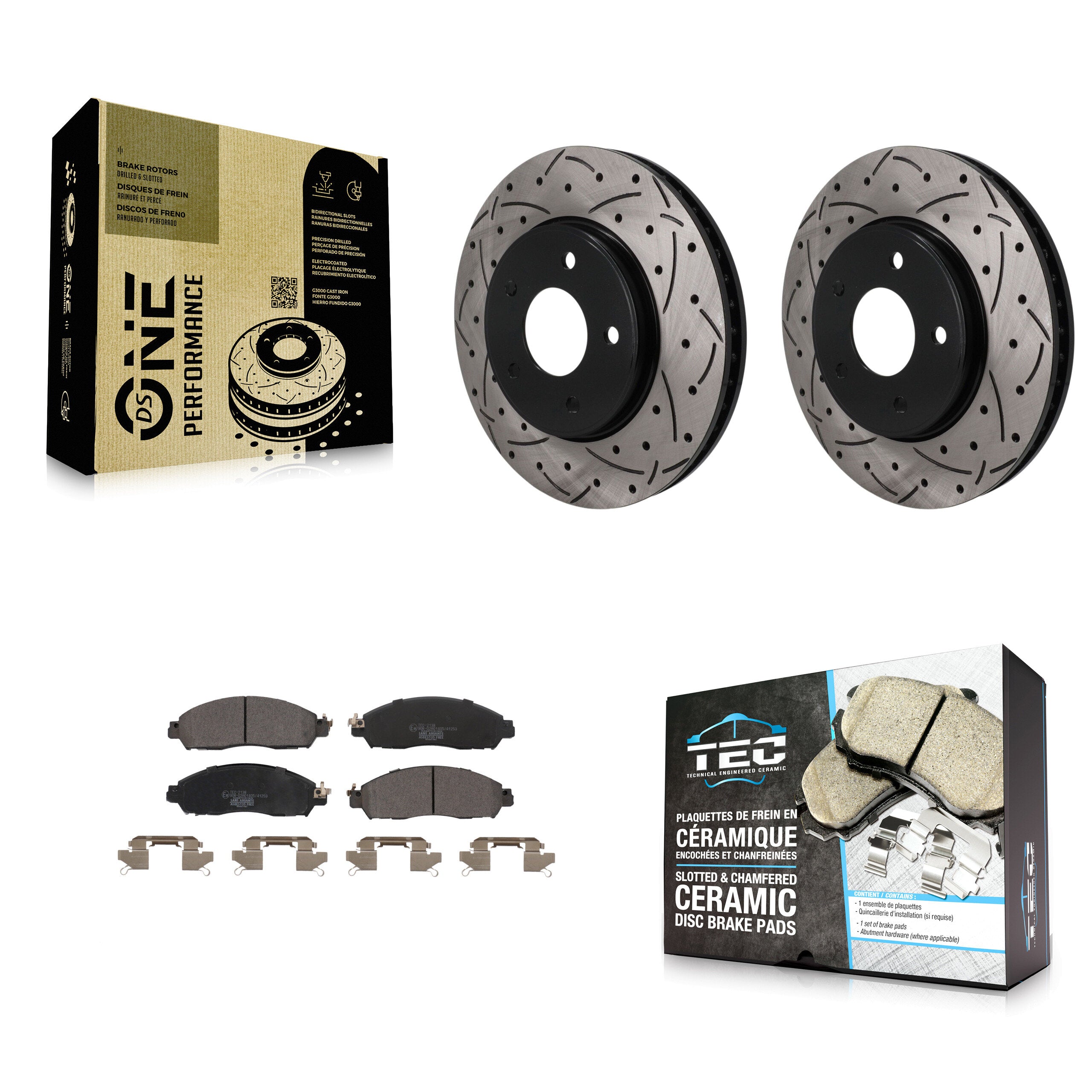 Front Coated Drilled Slotted Disc Brake Rotors And Ceramic Pads Kit For Nissan LEAF NV200 KDT-102017