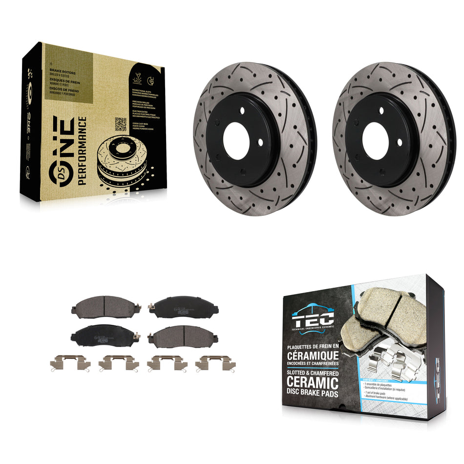 Front Coated Drilled Slotted Disc Brake Rotors And Ceramic Pads Kit For Nissan LEAF NV200 KDT-102017