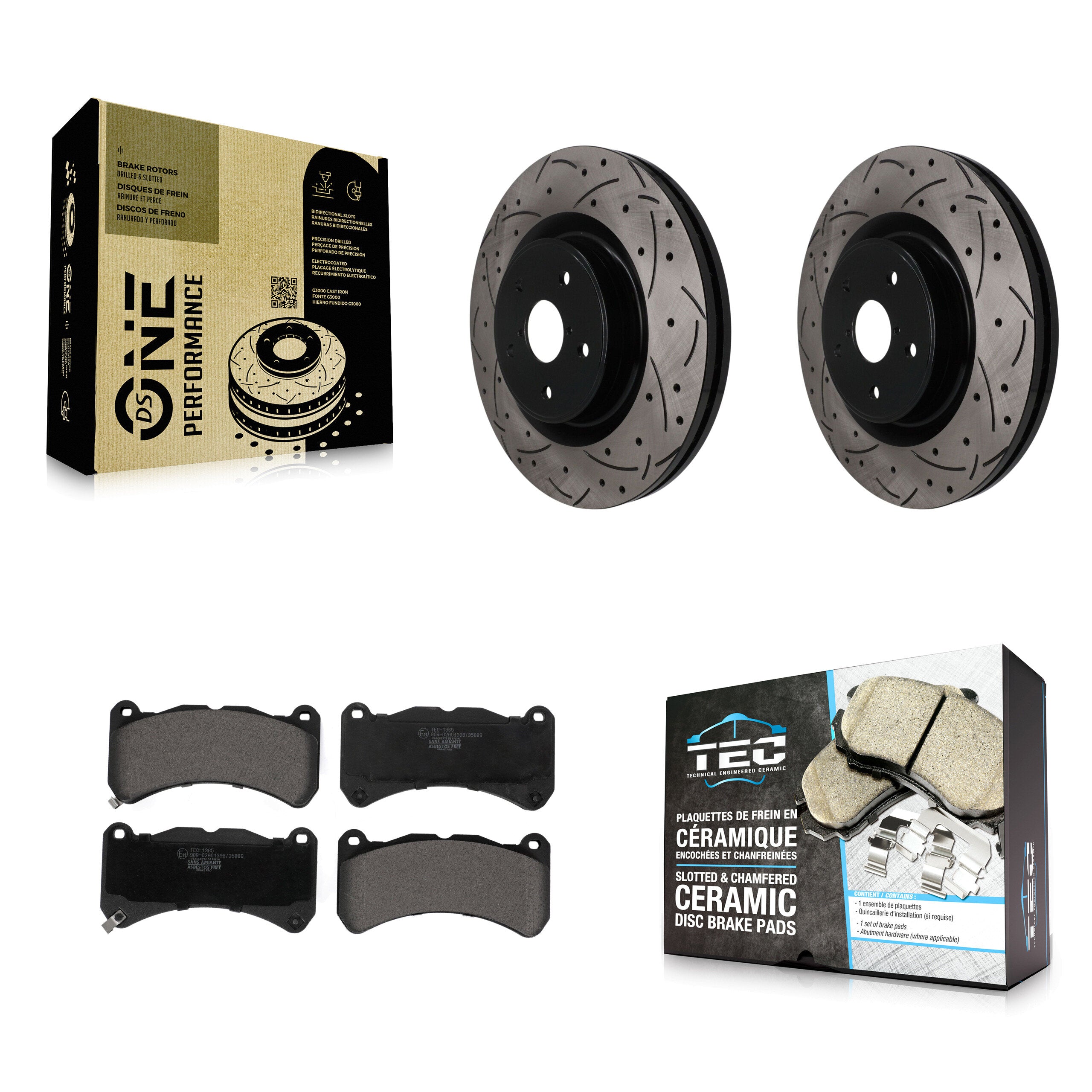 Front Coated Drilled Slot Disc Brake Rotor & Ceramic Pad Kit For 2018-2020 Subaru WRX STI KDT-102018
