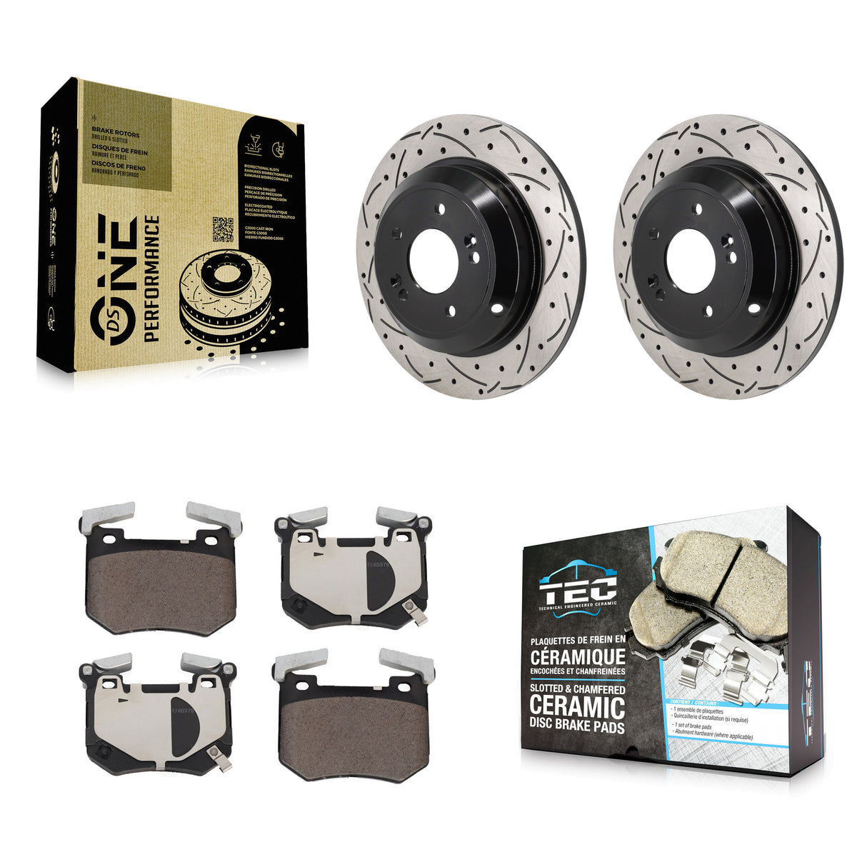 Rear Drill Slot Brake Rotors Ceramic Pad Kit For 2023 Genesis G70 2.0L With Brembo Brakes KDT-102022