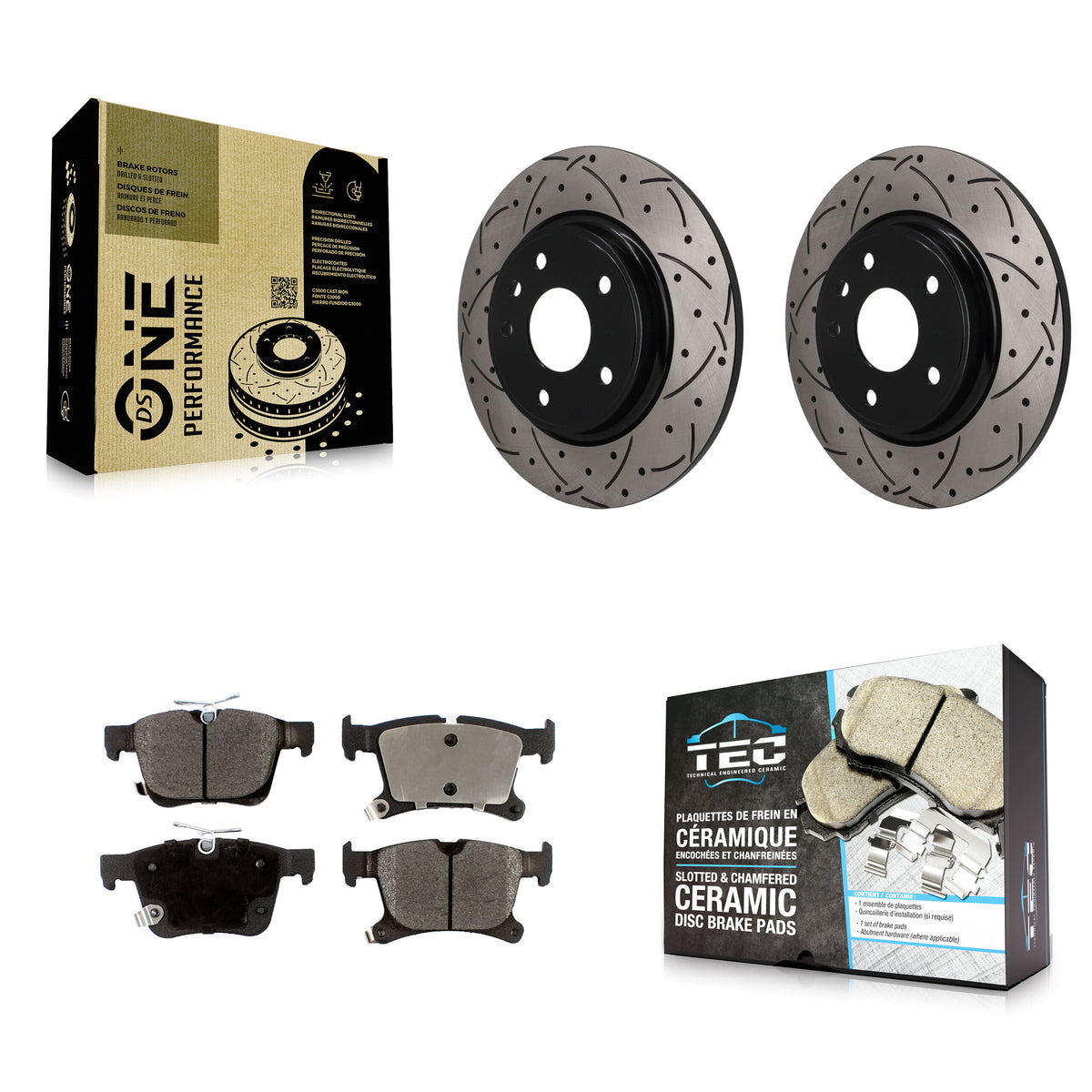 Rear Drilled Slot Brake Rotor Ceramic Pad Kit For Chrysler Pacifica Grand Caravan Voyager KDT-102025