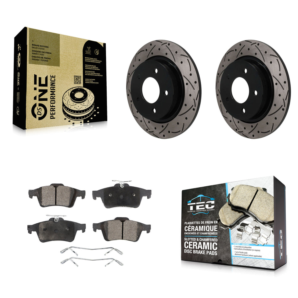 Rear Coated Drilled Slotted Disc Brake Rotors And Ceramic Pads Kit For Mazda 3 Sport KDT-102026