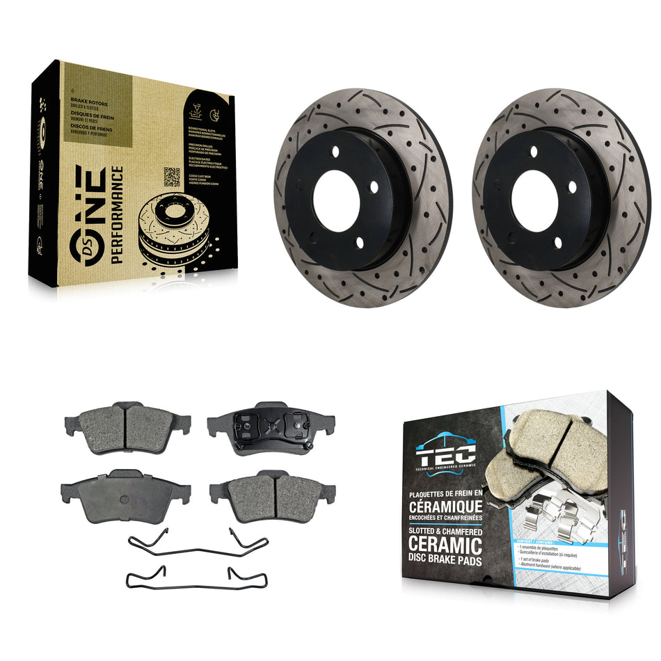 Rear Coated Drilled Slotted Disc Brake Rotor & Ceramic Pad Kit For 2004-2005 Mazda 3 2.0L KDT-102028