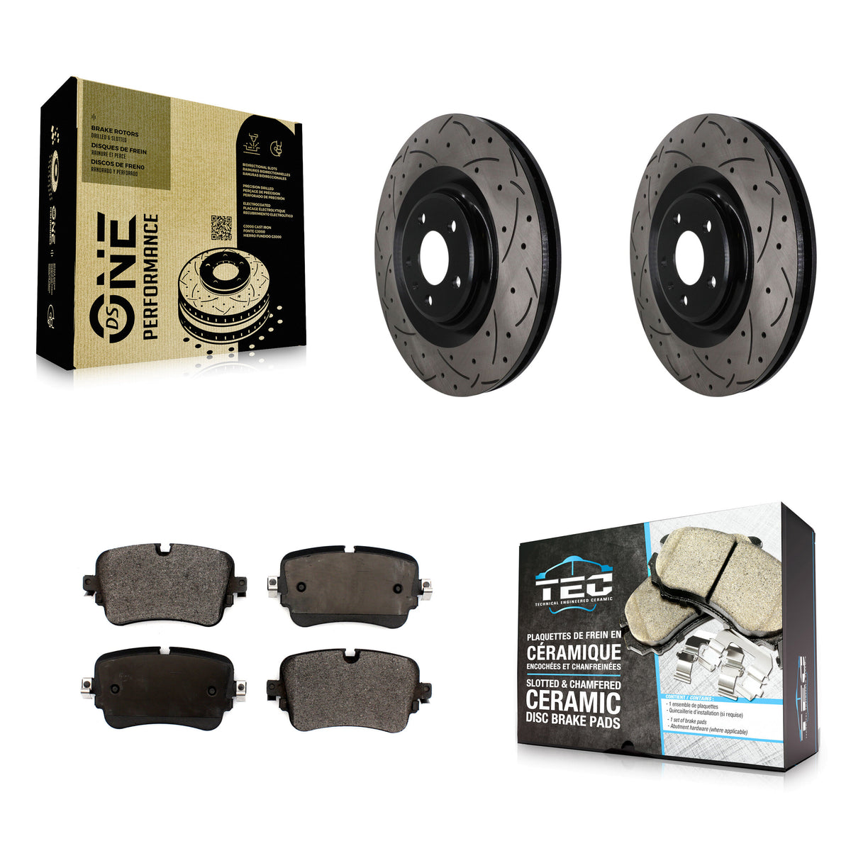 Rear Coated Drill Slot Disc Brake Rotors Ceramic Pad Kit For Audi Q7 Q8 e-tron Quattro A8 KDT-102036